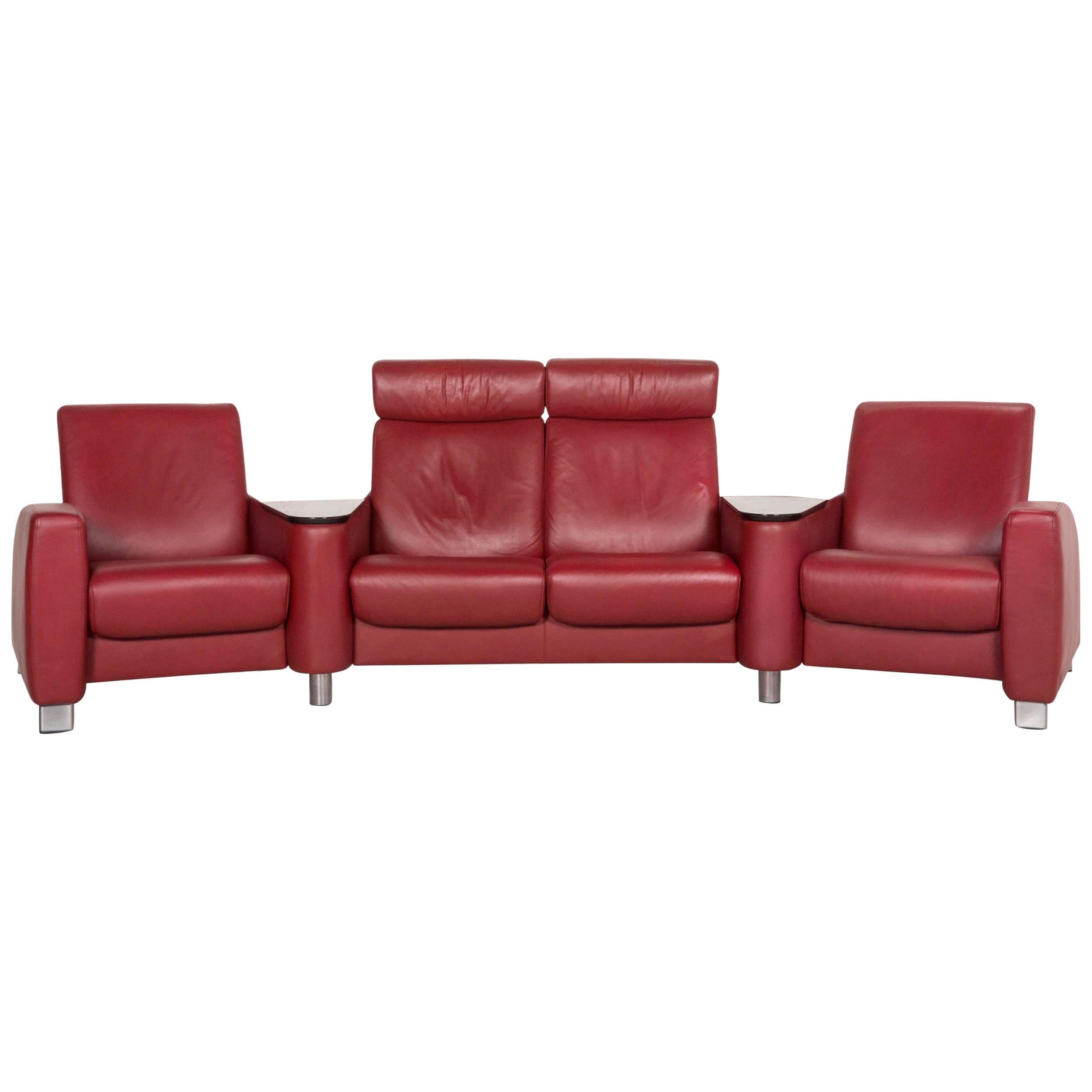 Stressless Arion Leather Sofa Red Four-Seat Function Home Theater
