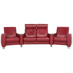 Stressless Arion Leather Sofa Red Four-Seat Function Home Theater