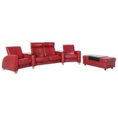 Used Stressless Arion Leather Sofa Red Four-Seat Function Home Theater