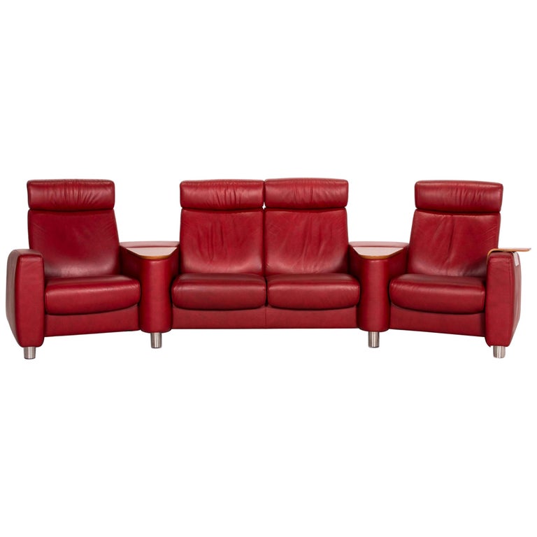 Stressless Arion Leather Sofa Red Four-Seat Home Theater Relaxation  Function at 1stDibs