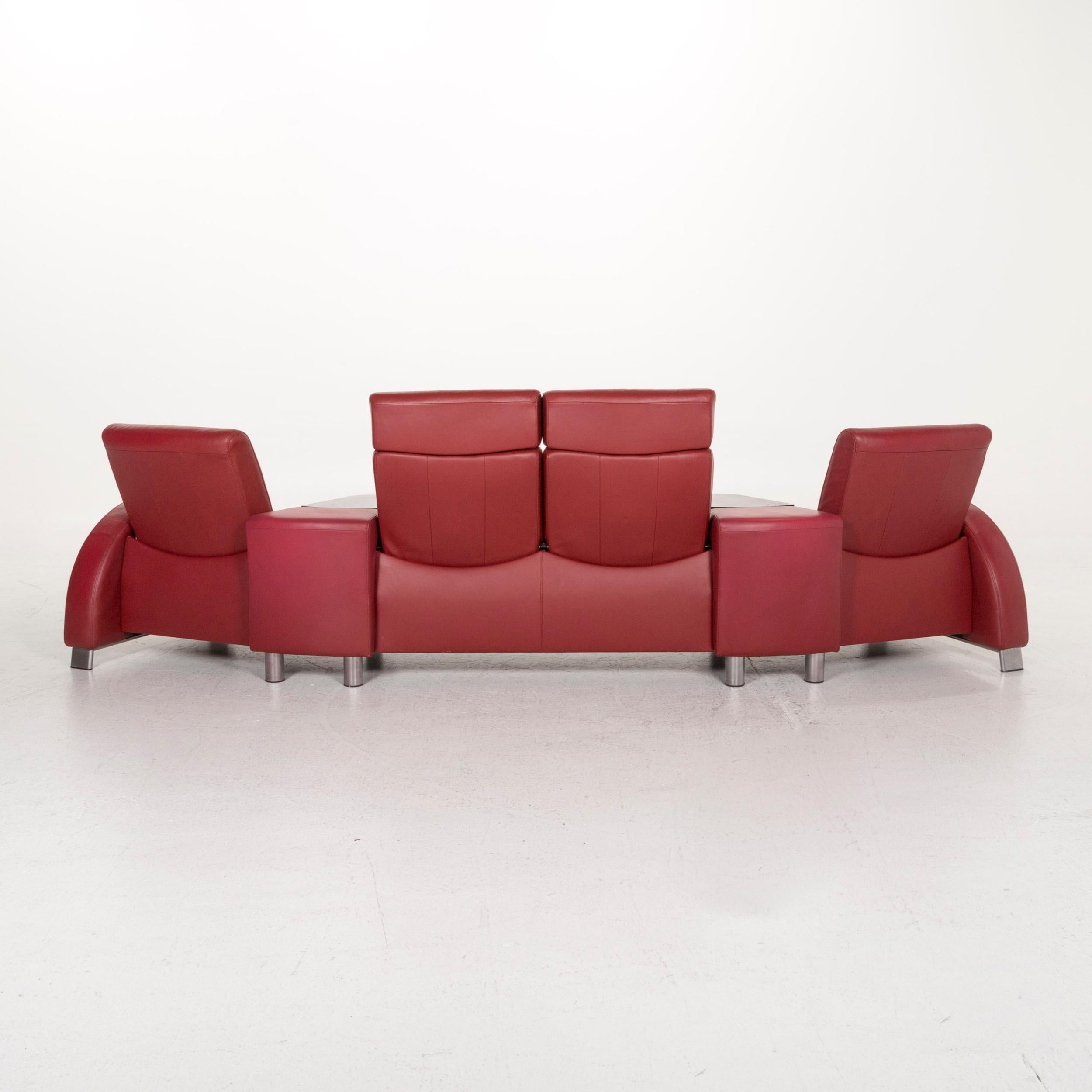 Stressless Arion Leather Sofa Red Four-Seat Function Home Theater 12