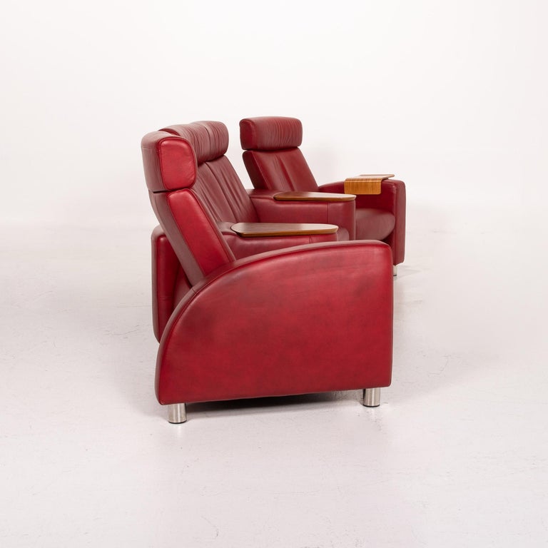 Stressless Arion Leather Sofa Red FourSeat Home Theater Relaxation