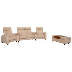 Stressless Arion Leather Sofa Set Cream 1 Four-Seat 1 Stool Home Cinema