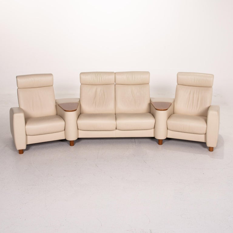 Stressless Arion Leather Sofa Set Cream 1 Four-Seat 1 Stool Home Cinema at  1stDibs