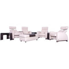 Stressless Arion Two-Seat Armchair and Footstool Set Crème Leather Recliner