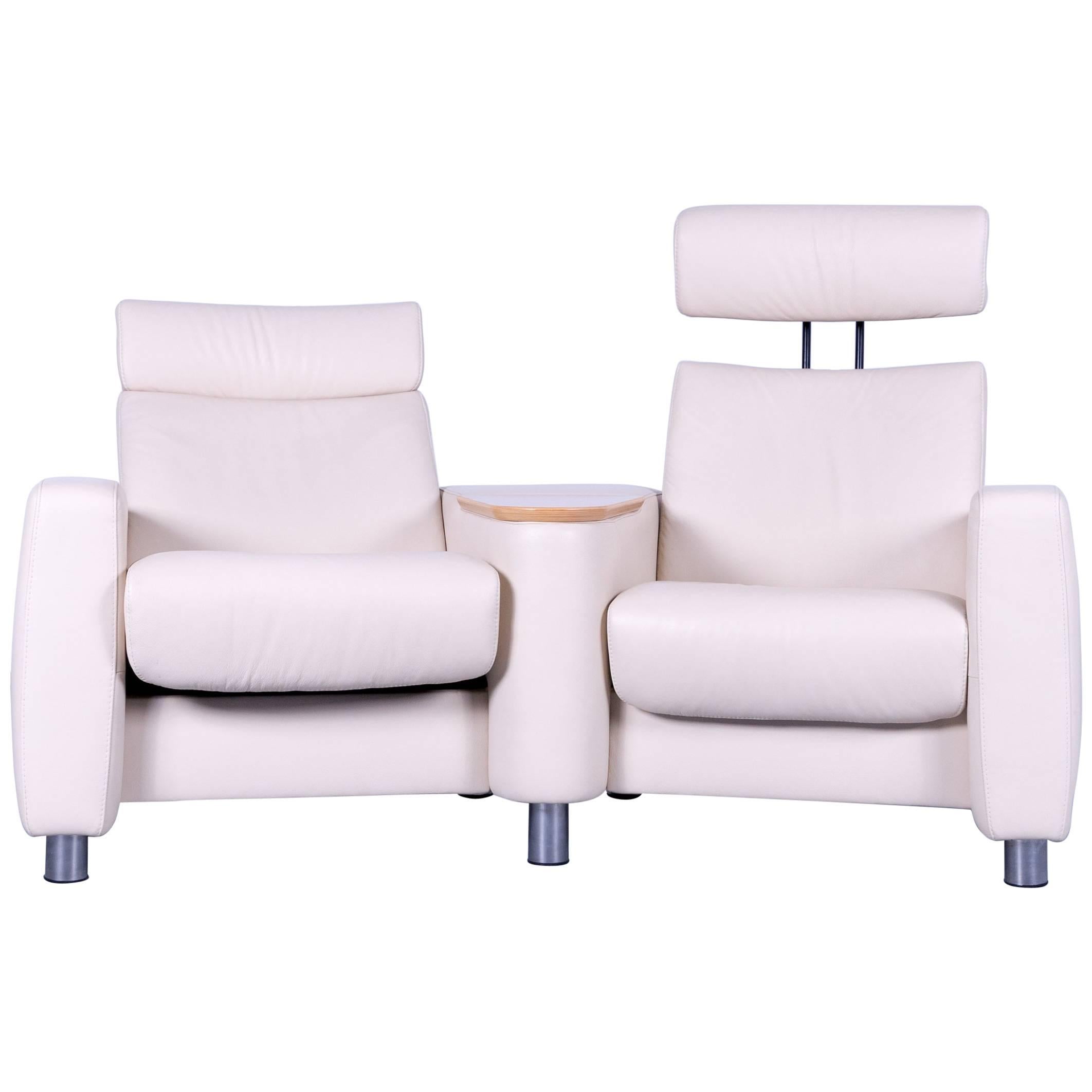 Stressless Arion Two-Seat Cinema Sofa Beige Leather Recliner