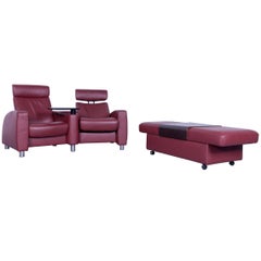 Stressless Arion Two-Seat Cinema Sofa Set and Foot-Stool Red Leather Recliner