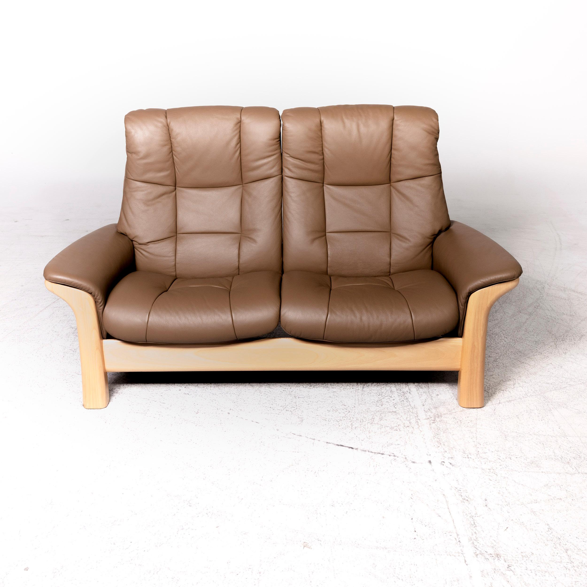 Norwegian Stressless Buckingham Leather Sofa Beige Real Leather Two-Seat Couch