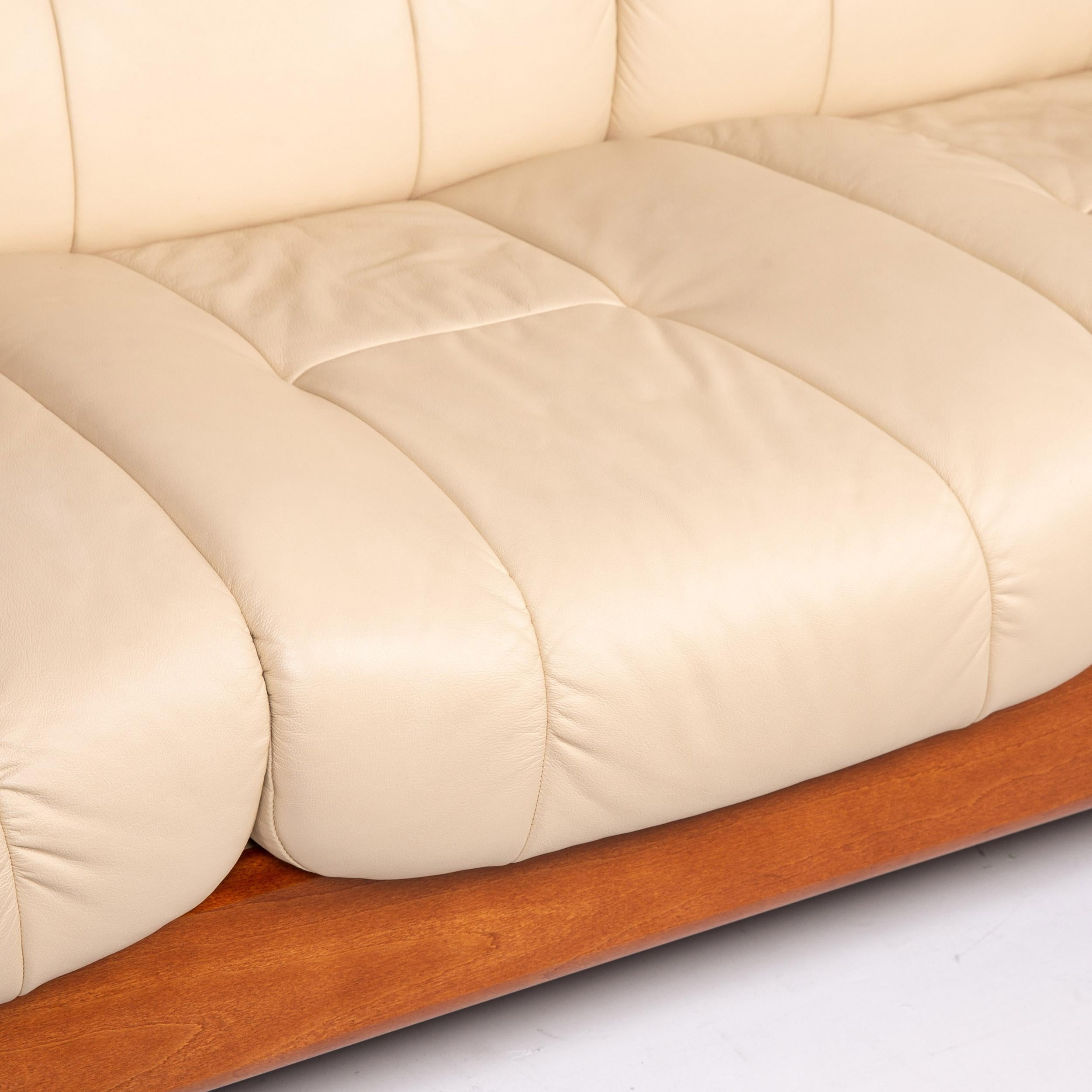 Modern Stressless Buckingham Leather Sofa Cream Three-Seat Feature Couch