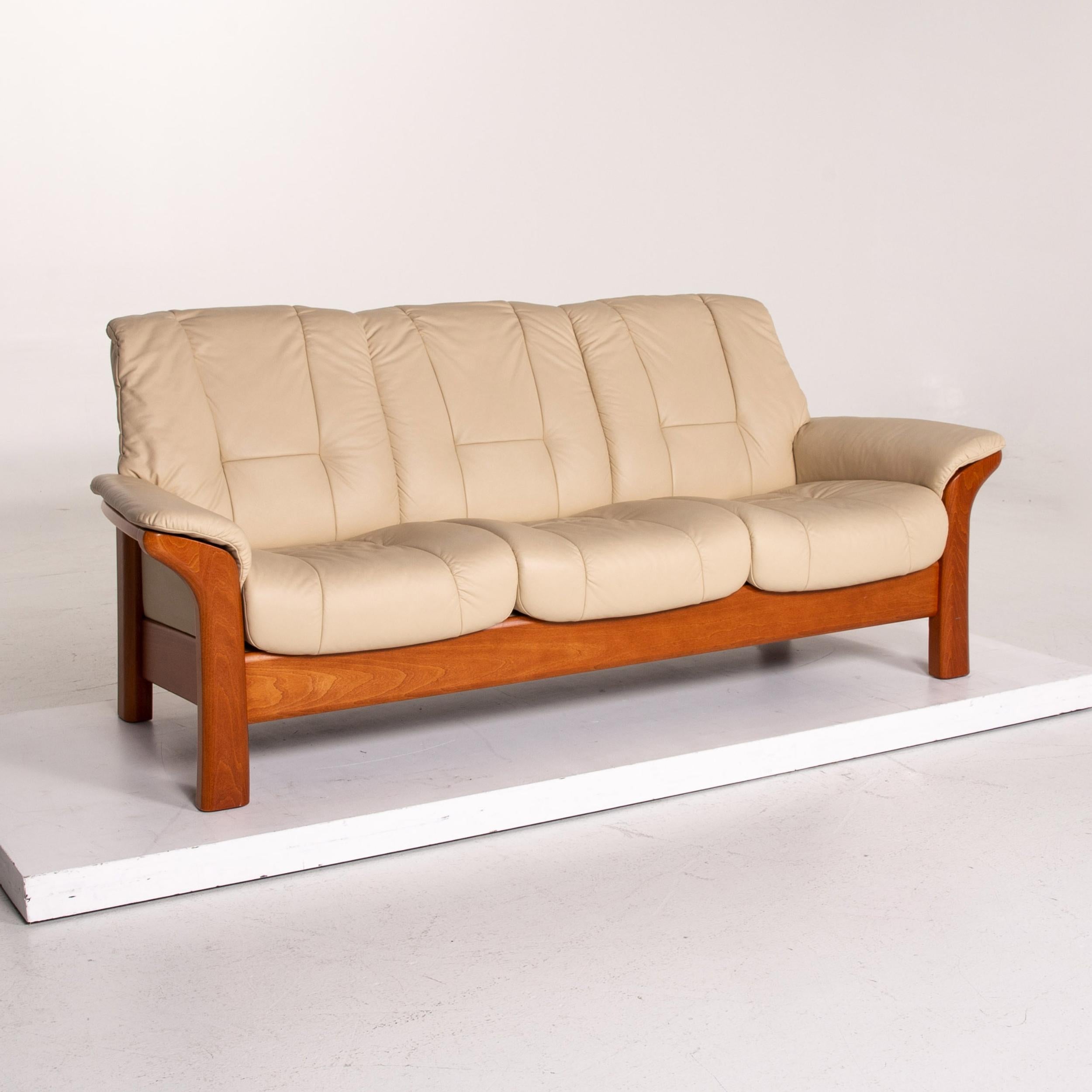 Contemporary Stressless Buckingham Leather Sofa Cream Three-Seat Feature Couch