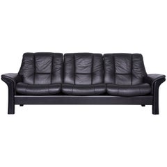 Used Stressless Buckingham Three-Seat Sofa Black Leather Couch with Function