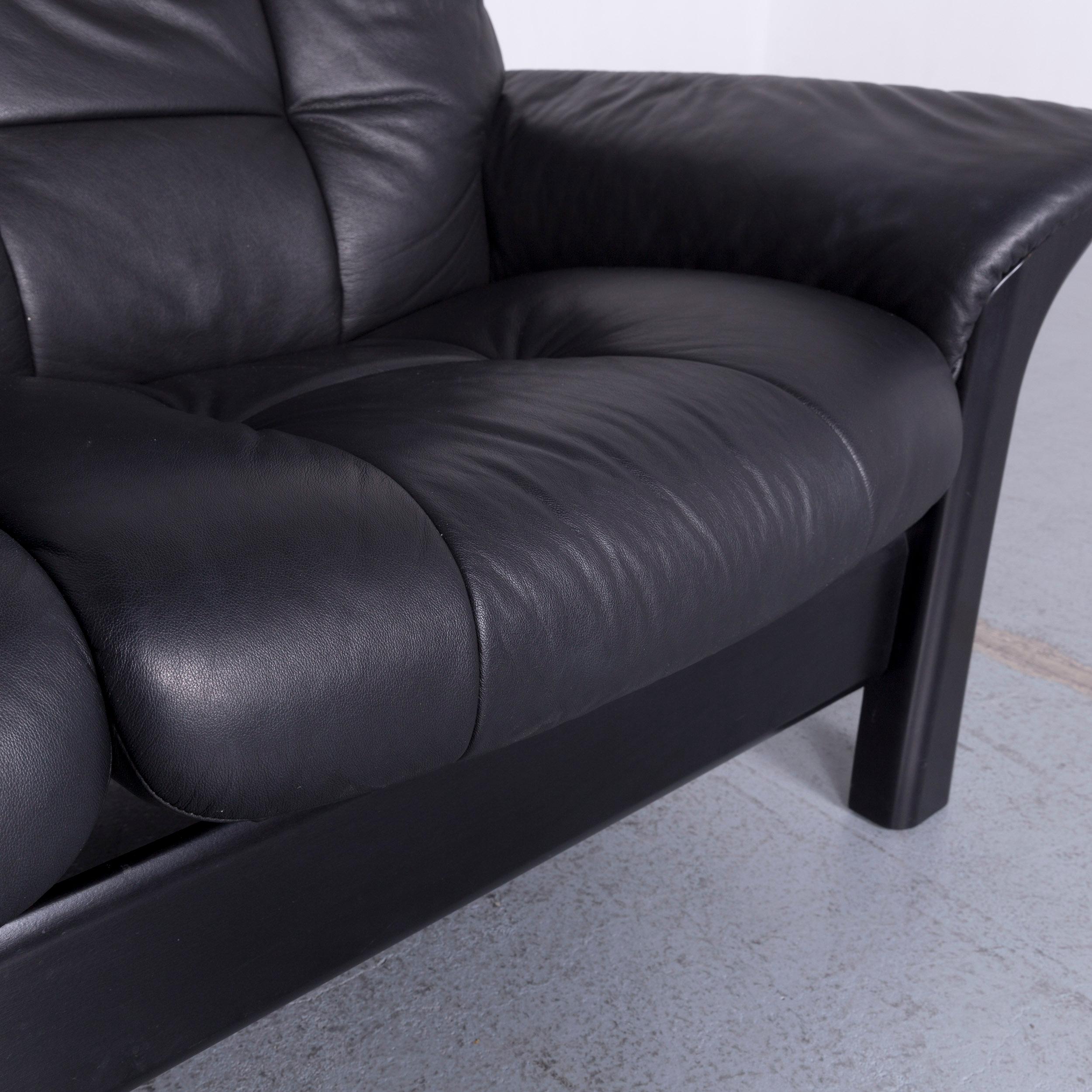 Stressless Buckingham Two-Seat Sofa Black Leather Couch with Function For Sale 1