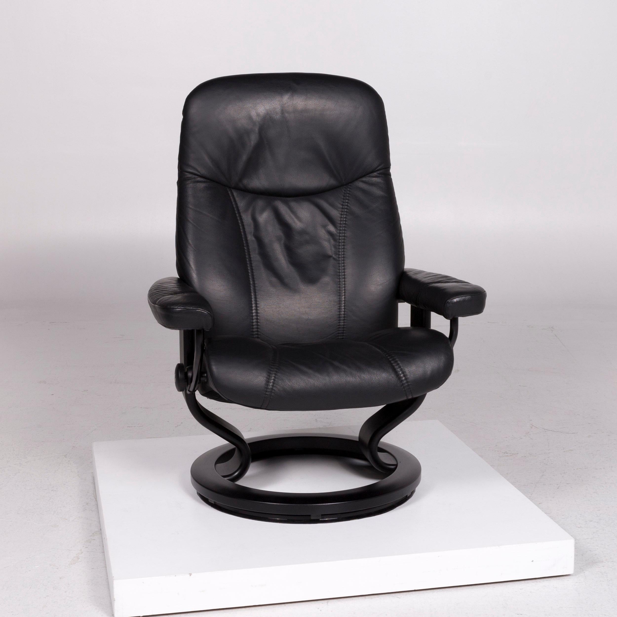 Modern Stressless Consul Leather Armchair Black Includes Stool