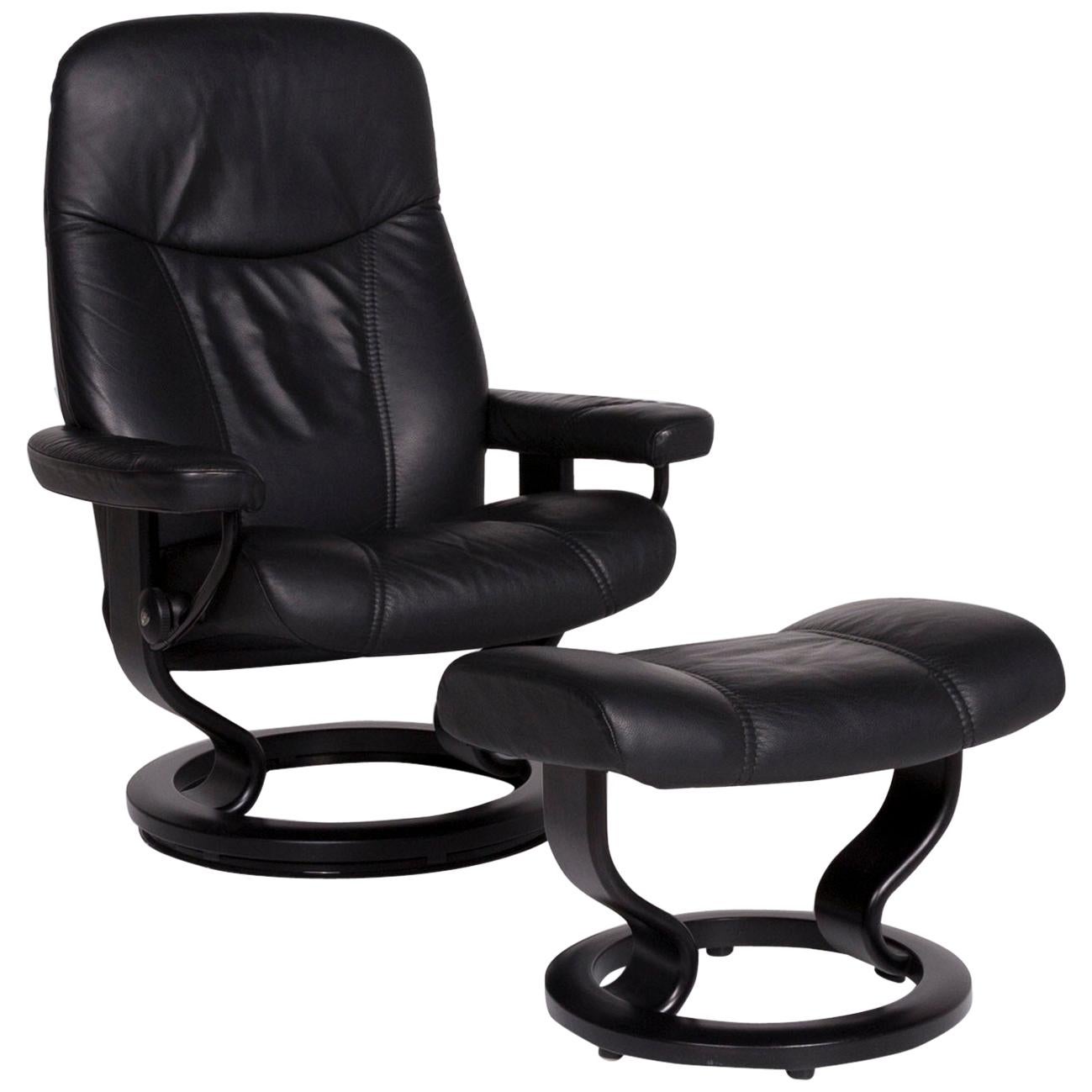 Stressless Consul Leather Armchair Black Includes Stool