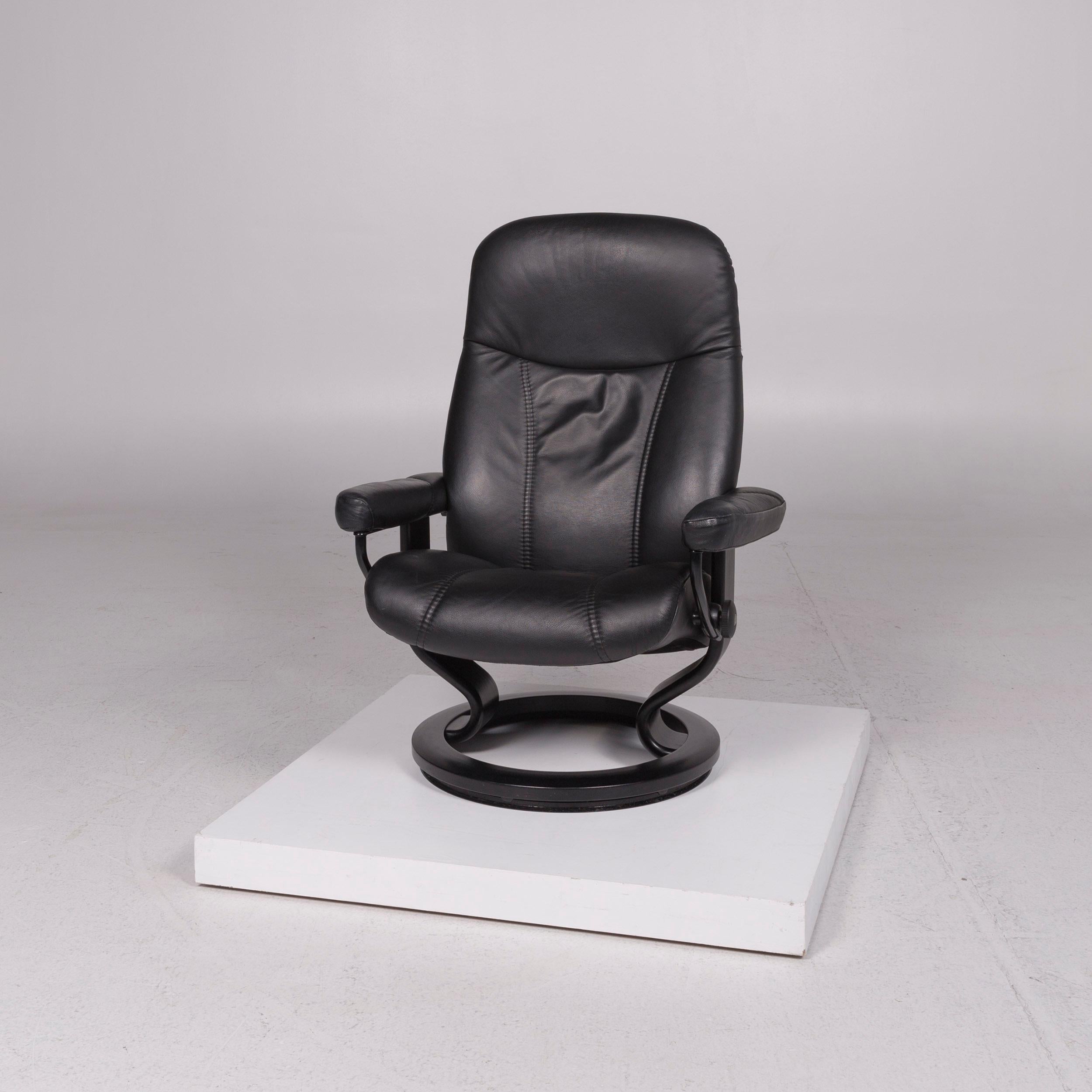 Modern Stressless Consul Leather Armchair Black Incl. Stool Size M Relax Function
