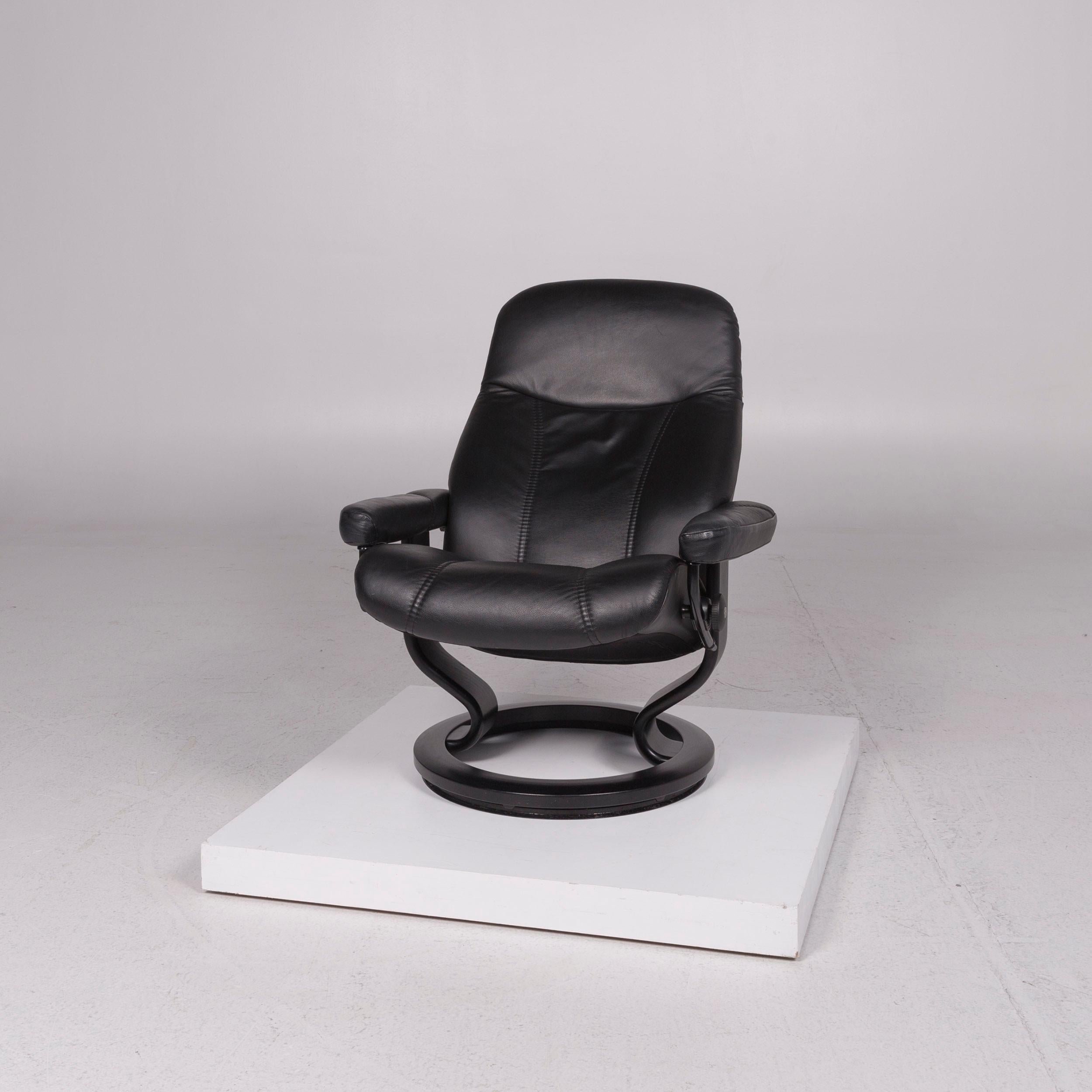 Norwegian Stressless Consul Leather Armchair Black Incl. Stool Size M Relax Function