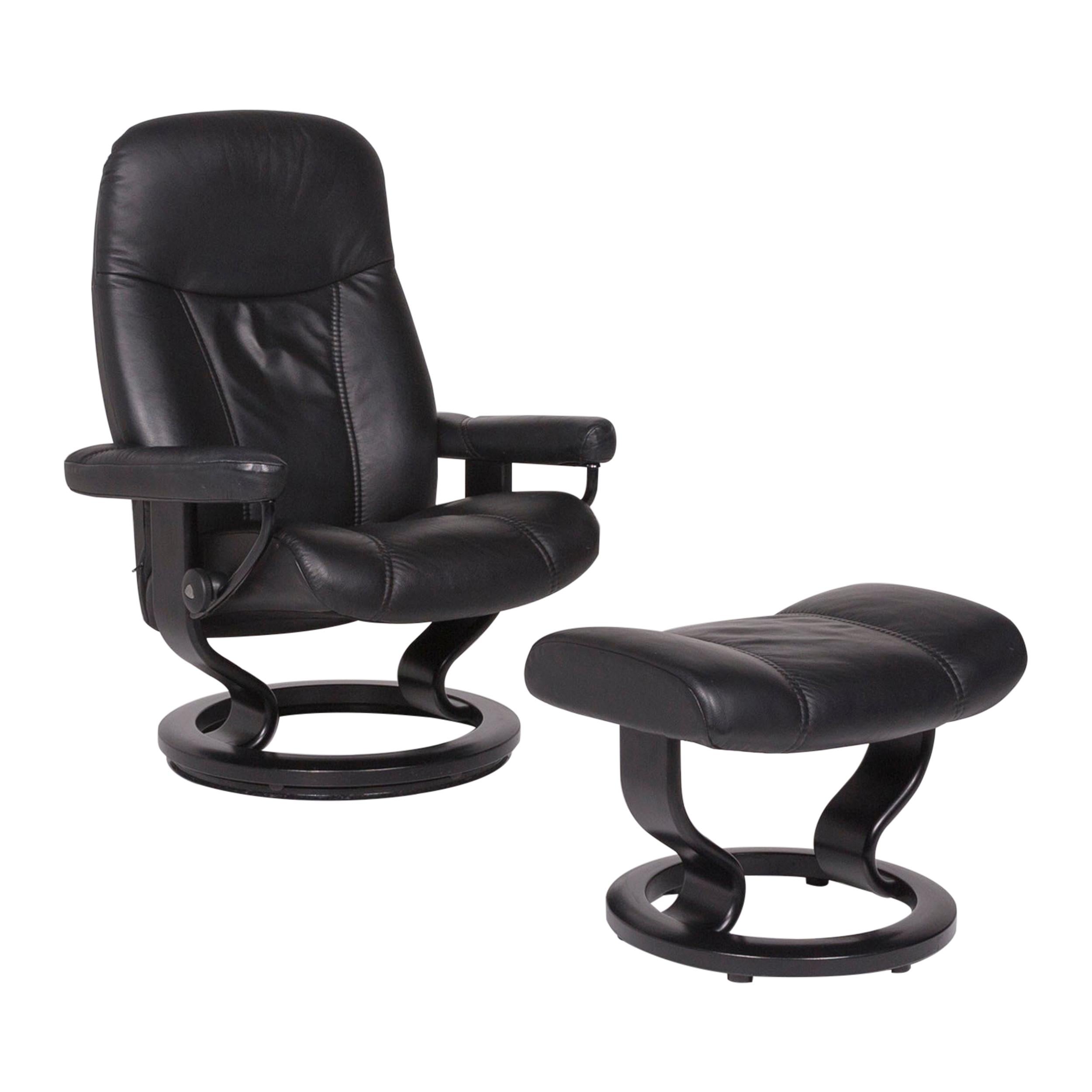 Stressless Consul Leather Armchair Black Incl. Stool Size M Relax Function