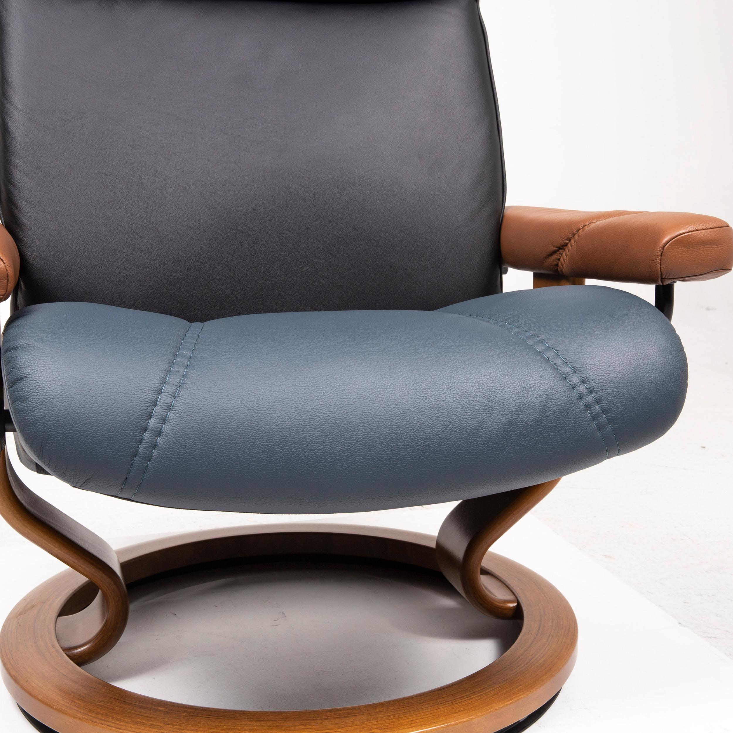 Modern Stressless Consul Leather Armchair Brown Blue Black Function Relax Function