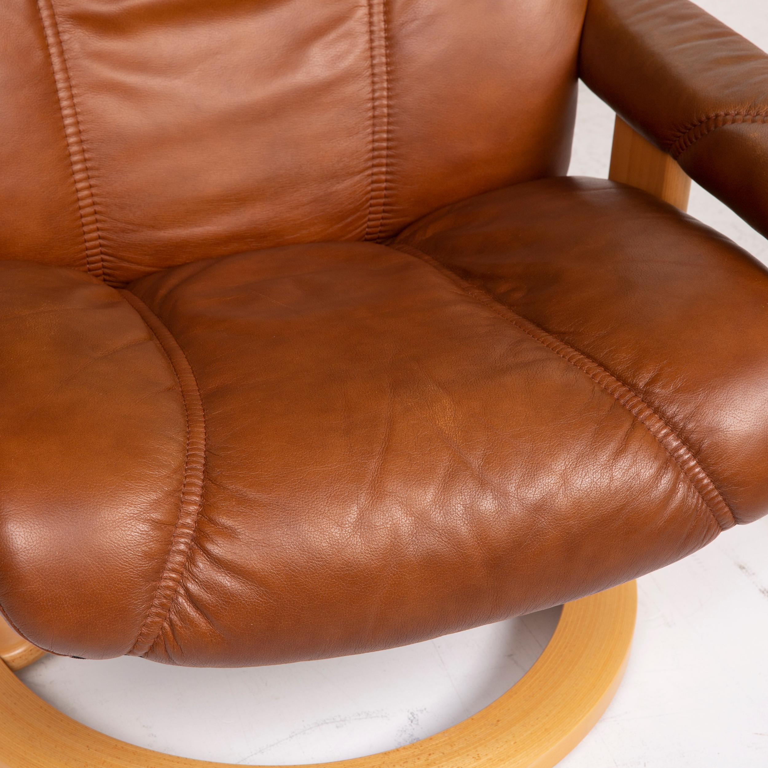 Modern Stressless Consul Leather Armchair Cognac Incl. Ottoman Relaxation Function