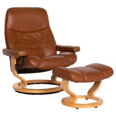 Stressless Consul Leather Armchair Cognac Incl. Ottoman Relaxation Function