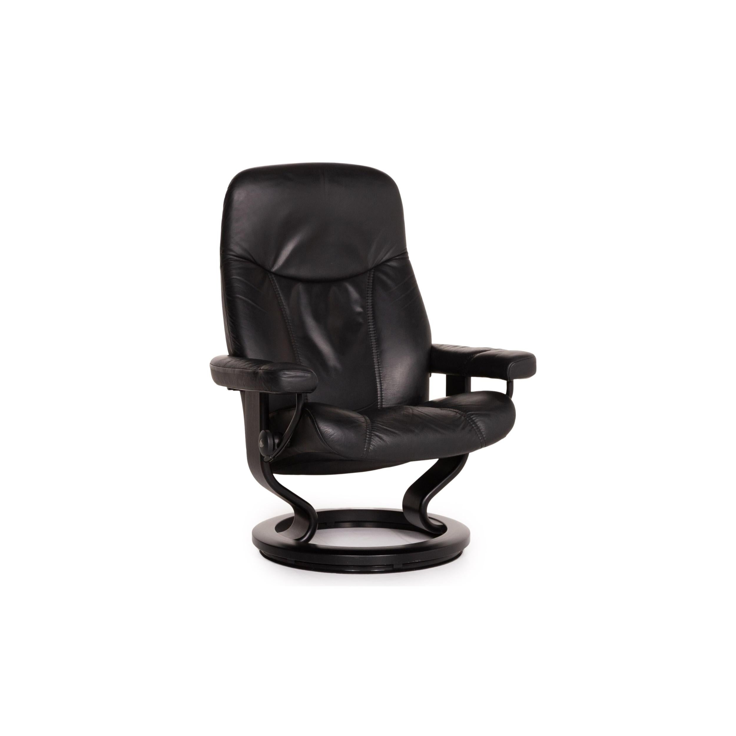 Stressless Consul Leather Armchair Incl. Stool Black Function Relaxation For Sale 4