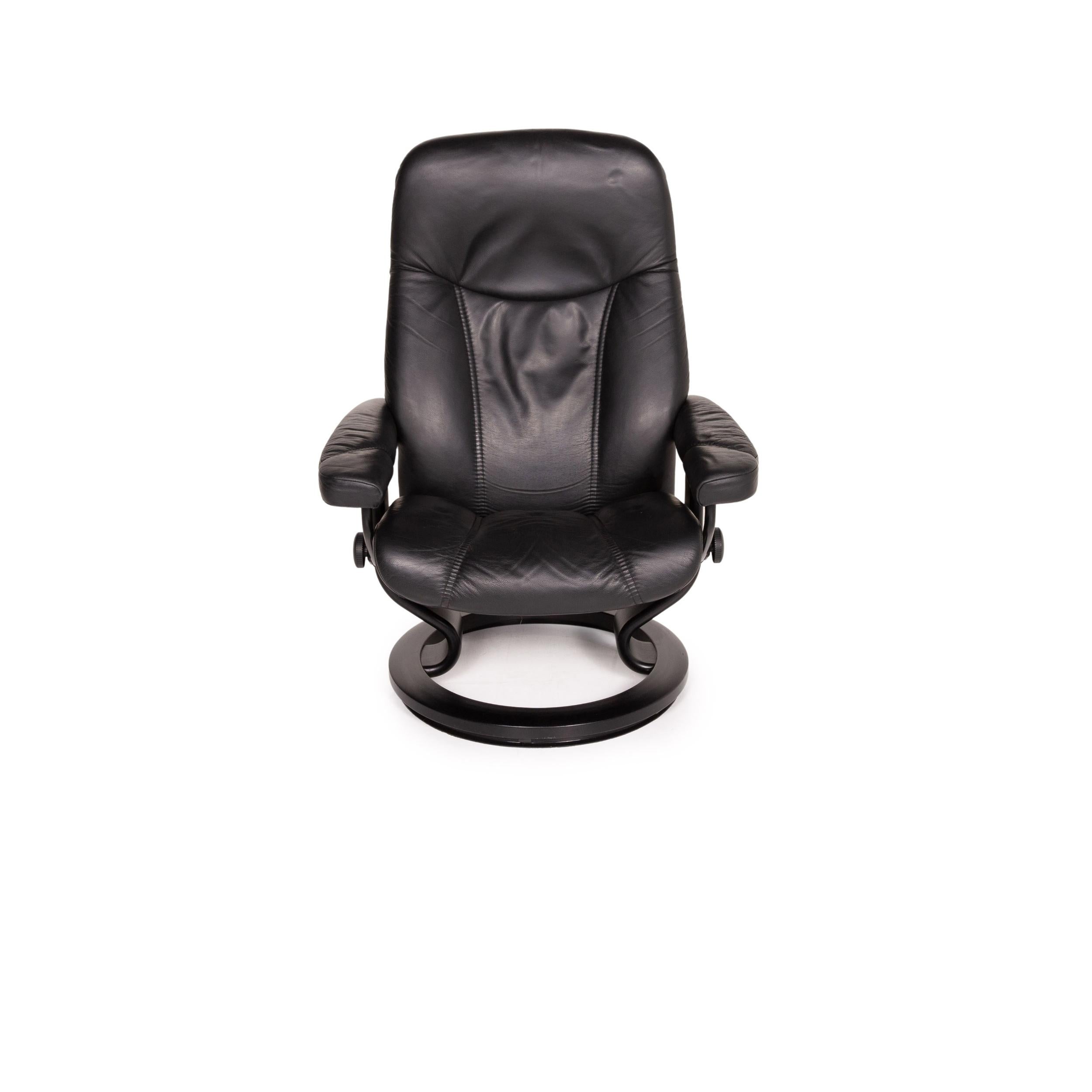 Stressless Consul Leather Armchair Incl. Stool Black Function Relaxation For Sale 5