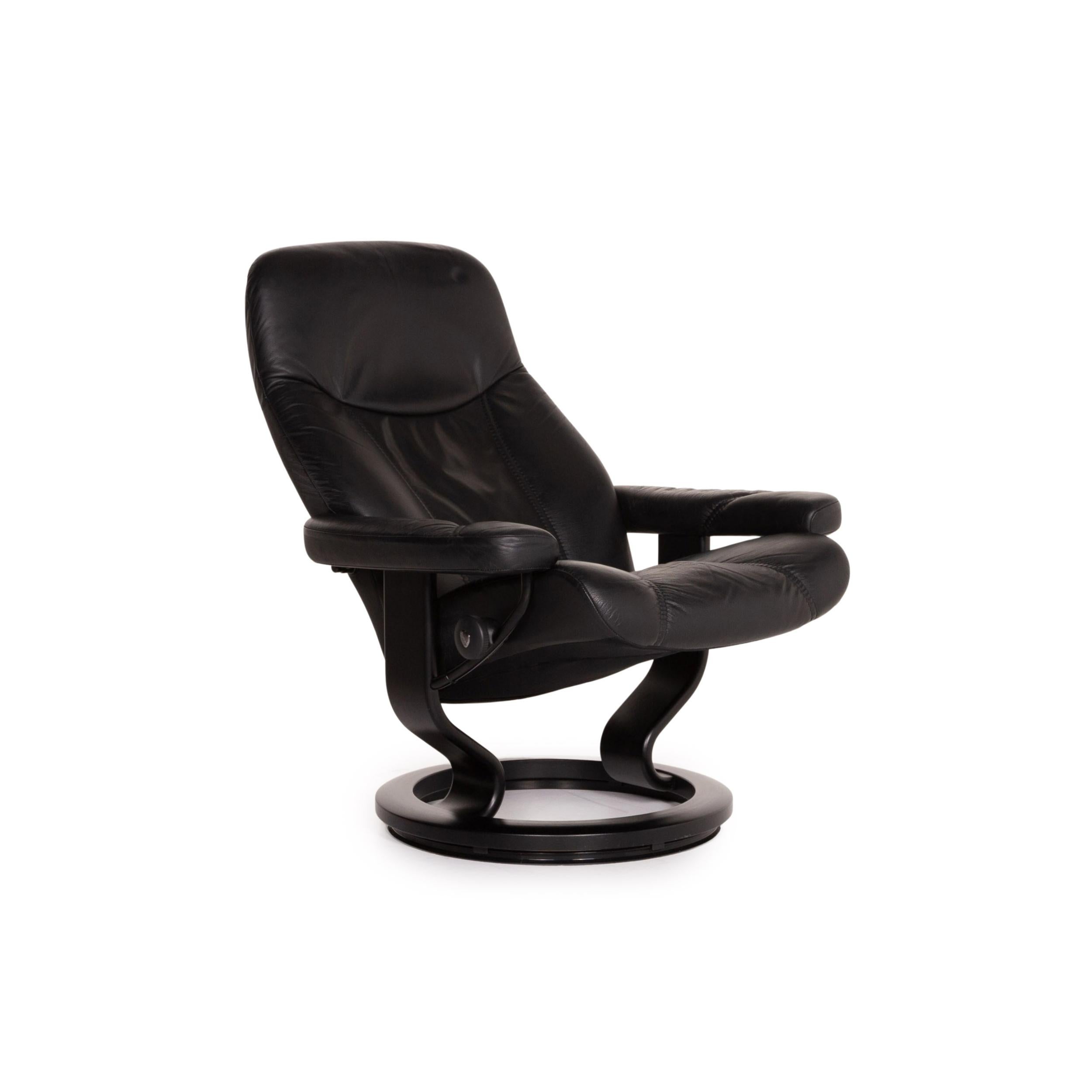 Modern Stressless Consul Leather Armchair Incl. Stool Black Function Relaxation For Sale