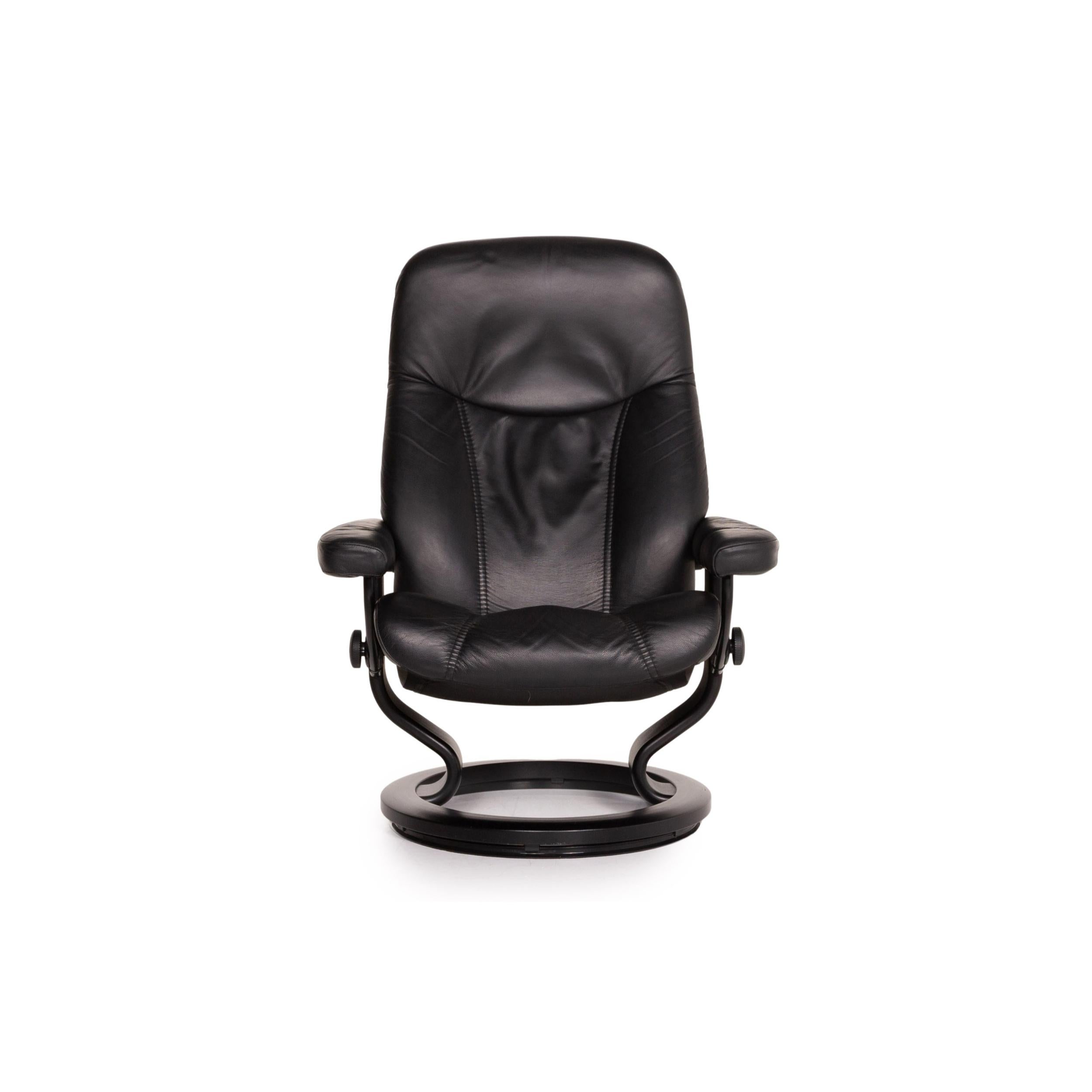 Stressless Consul Leather Armchair Incl. Stool Black Function Relaxation For Sale 3