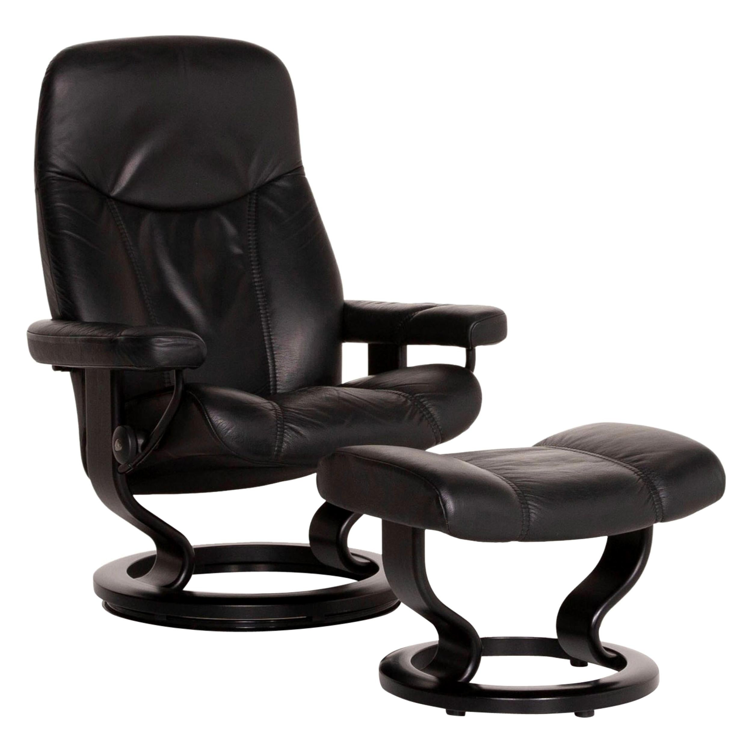 Stressless Consul Leather Armchair Incl. Stool Black Function Relaxation For Sale