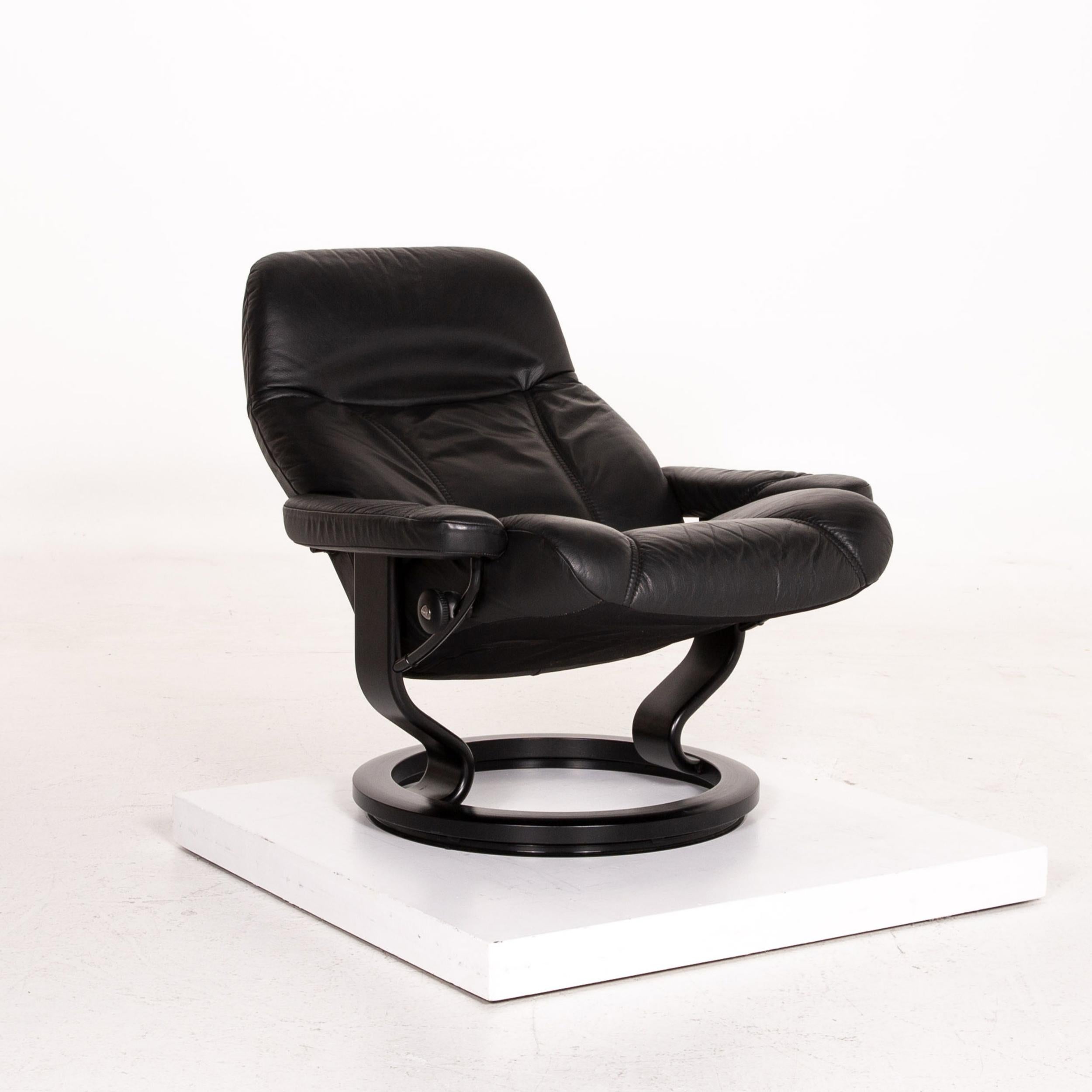 Modern Stressless Consul Leather Armchair Incl. Stool Black Relaxation Function