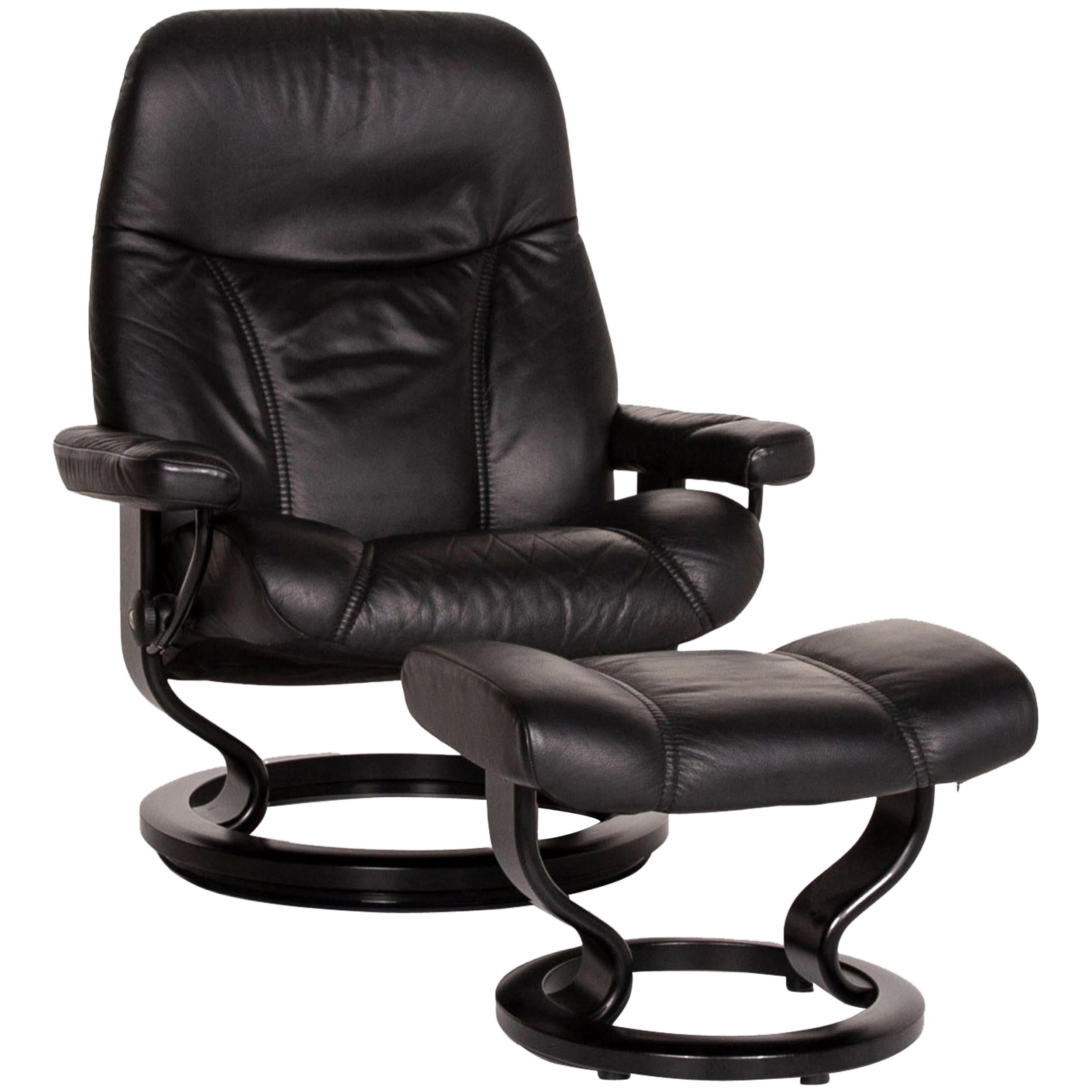 Stressless Consul Leather Armchair Incl. Stool Black Relaxation Function