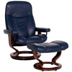 Stressless Consul Leather Armchair Incl. Stool Blue Dark Blue Wood Function