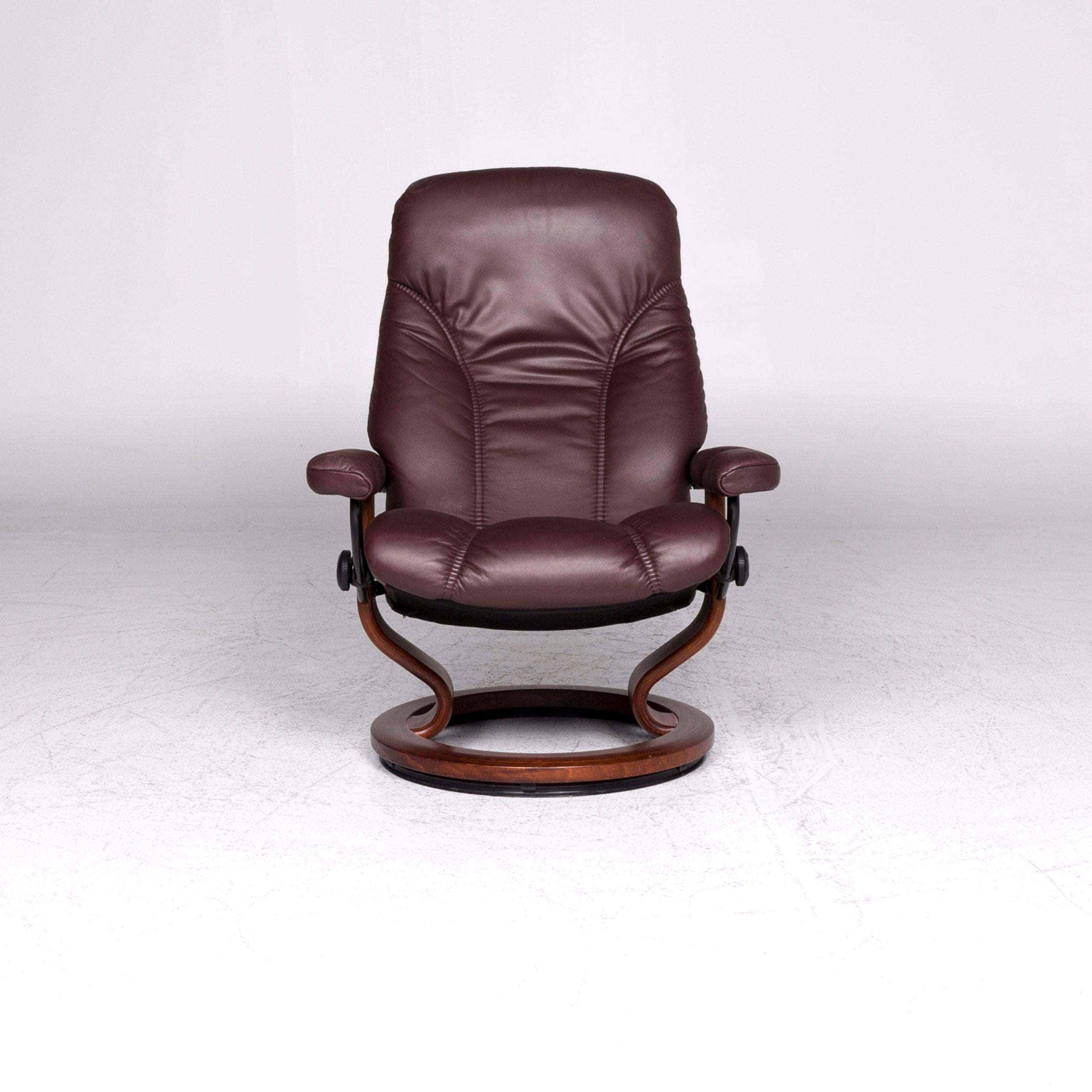 Stressless Consul Leather Armchair Stool Red-Brown Relax Function In Excellent Condition In Cologne, DE