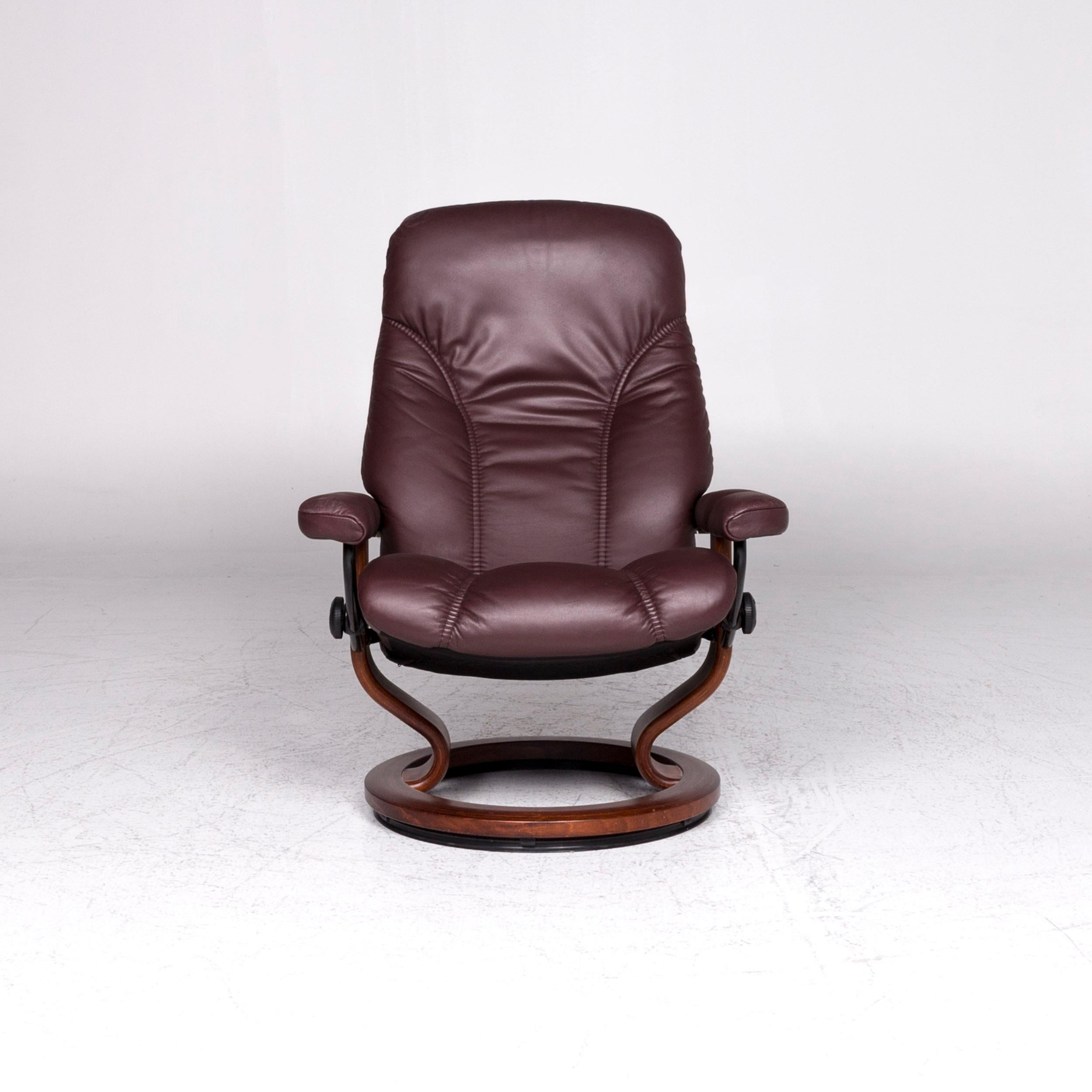 Contemporary Stressless Consul Leather Armchair Stool Red-Brown Relax Function