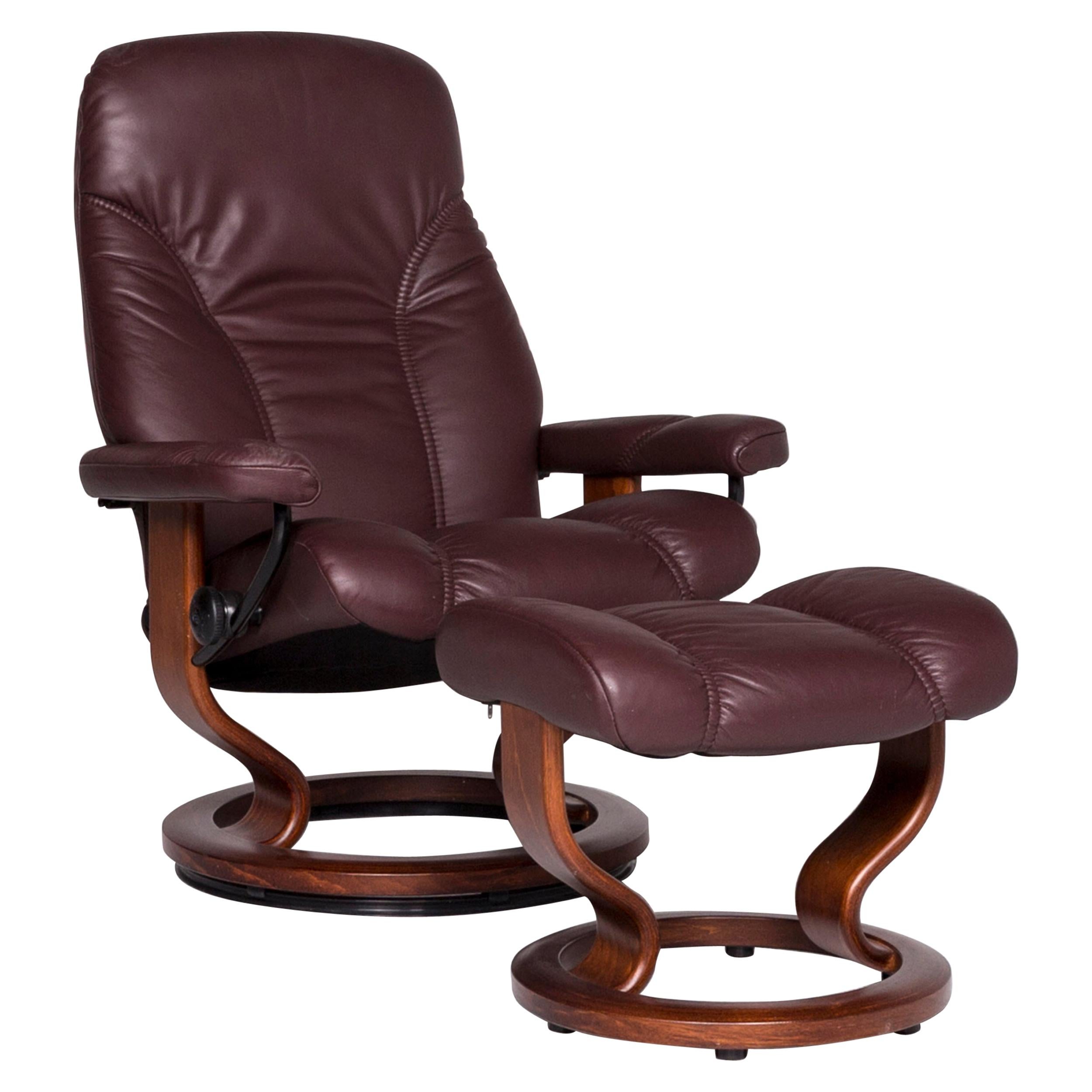 Stressless Consul Leather Armchair Stool Red-Brown Relax Function