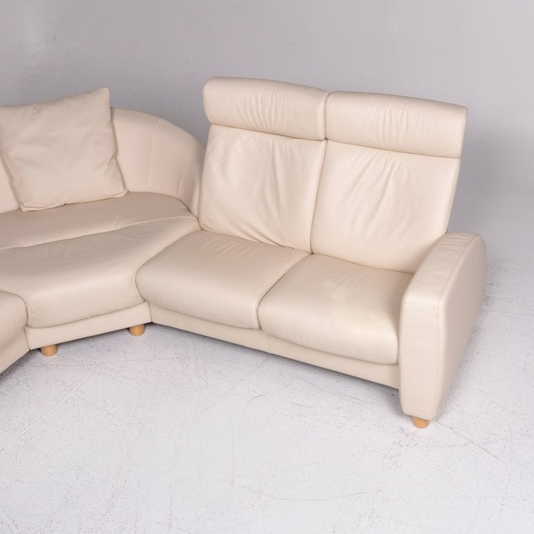 Stressless Designer Leather Corner Sofa Cream Couch Function at 1stDibs
