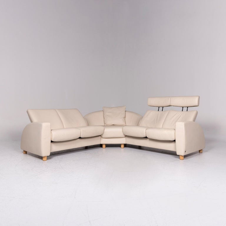 Stressless Designer Leather Corner Sofa Cream Couch Function at 1stDibs