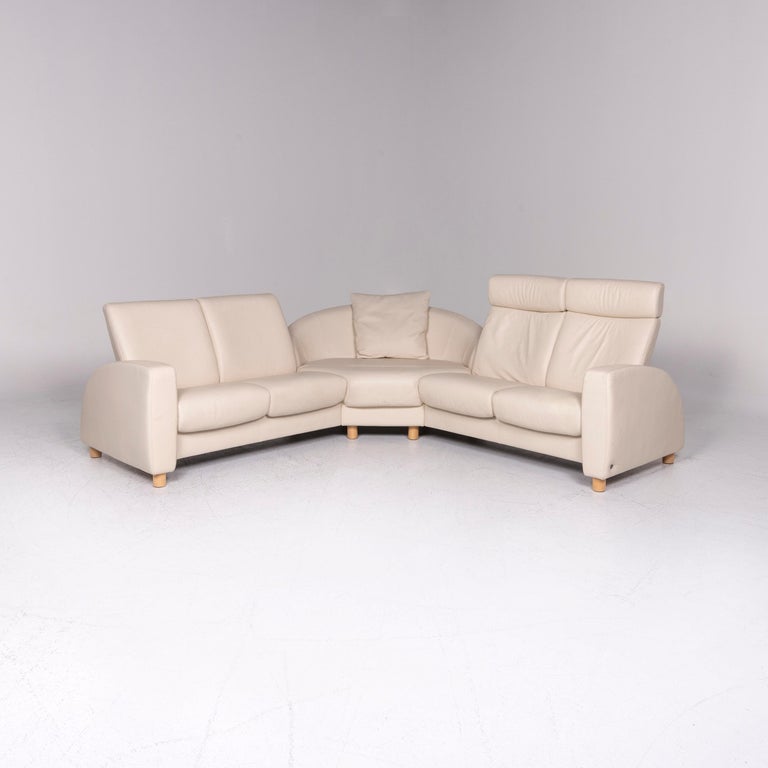 Stressless Designer Leather Corner Sofa Cream Couch Function at 1stDibs