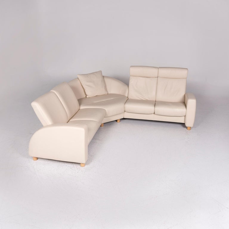 Stressless Designer Leather Corner Sofa Cream Couch Function at 1stDibs