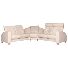 Stressless Designer Leather Corner Sofa Cream Couch Function