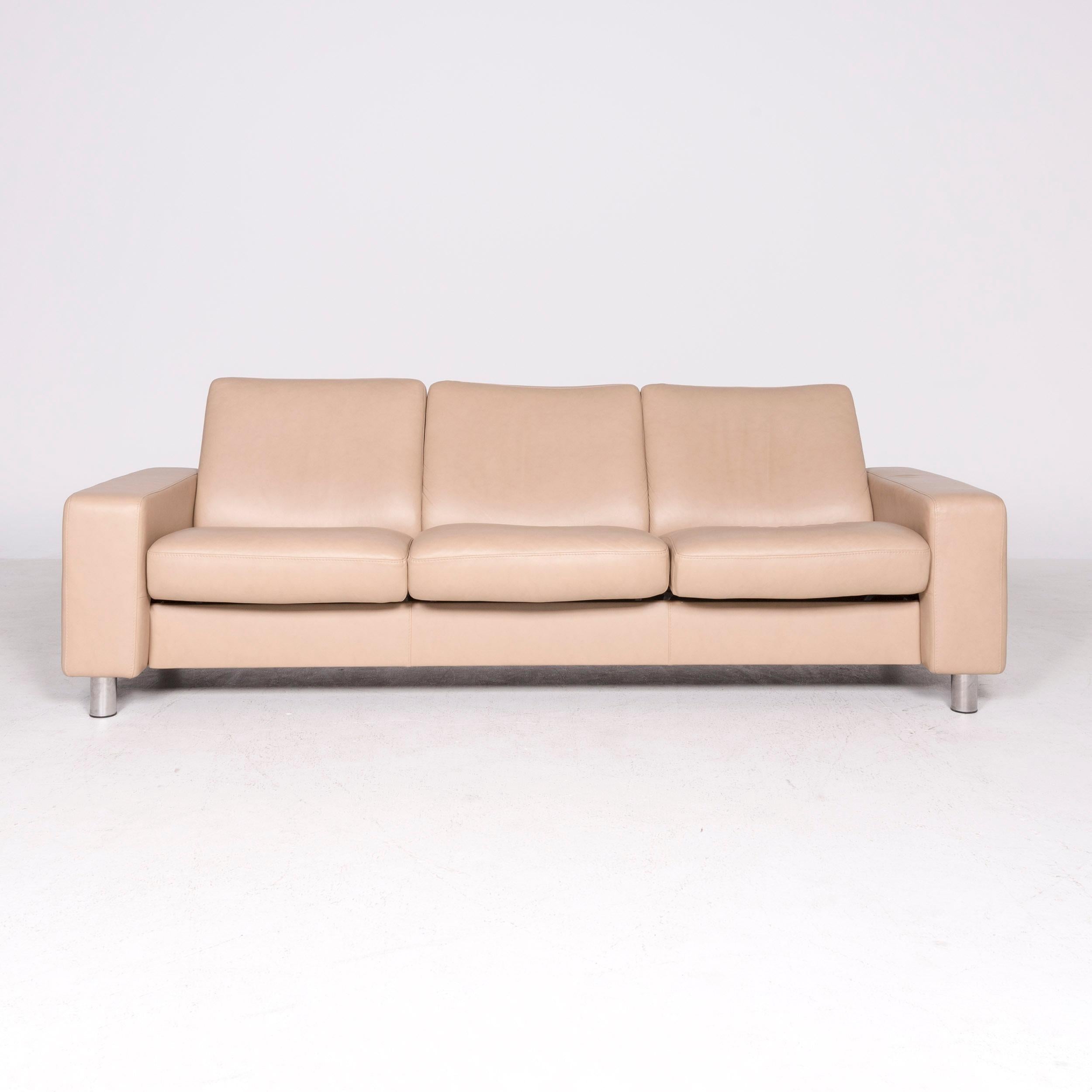 Modern Stressless Designer Leather Sofa Beige Genuine Leather Three-Seat Couch For Sale