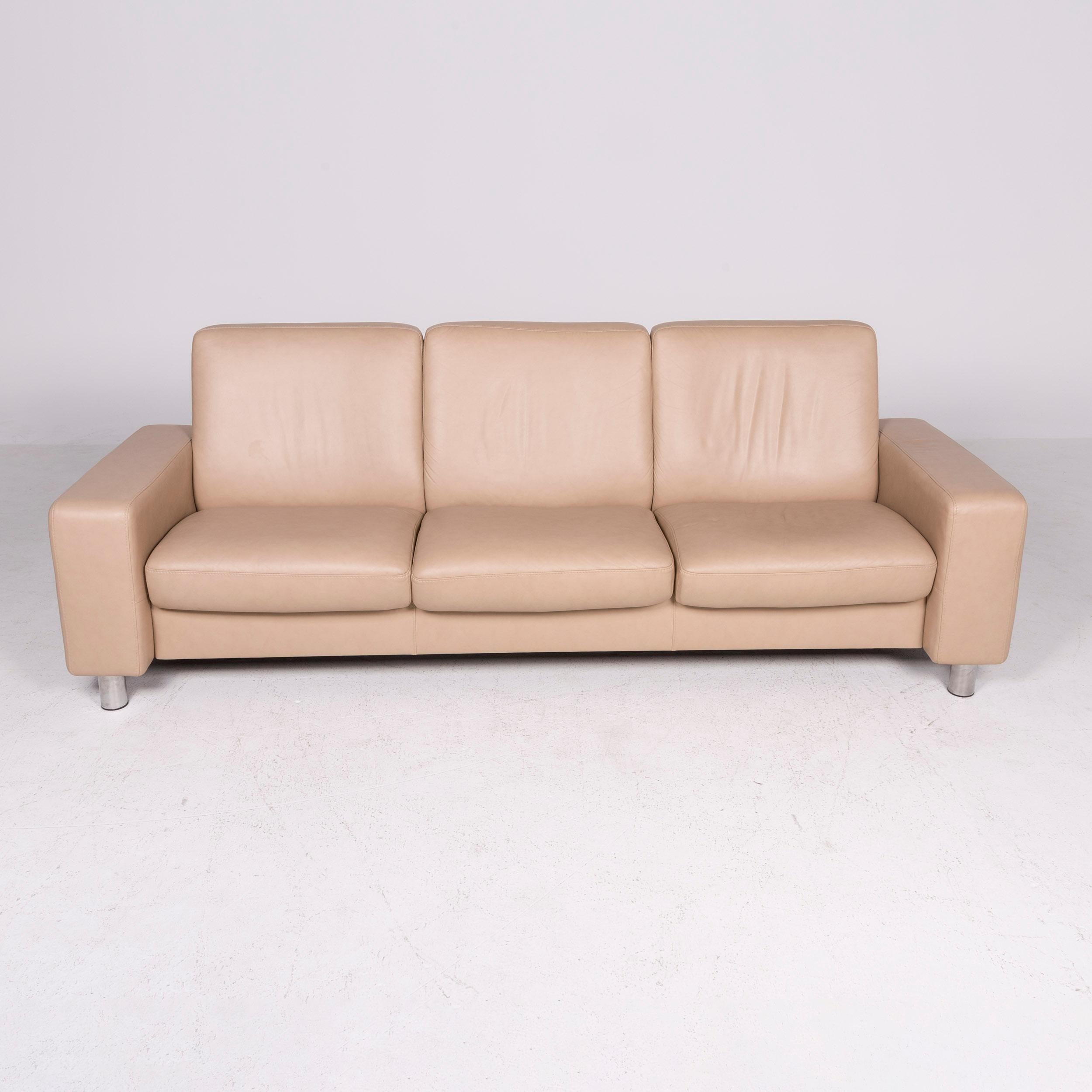 Contemporary Stressless Designer Leather Sofa Beige Genuine Leather Three-Seat Couch For Sale