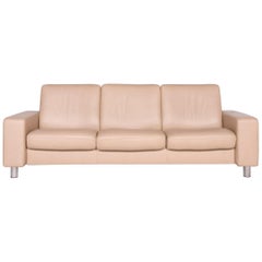 Stressless Designer Leather Sofa Beige Genuine Leather Three-Seat Couch