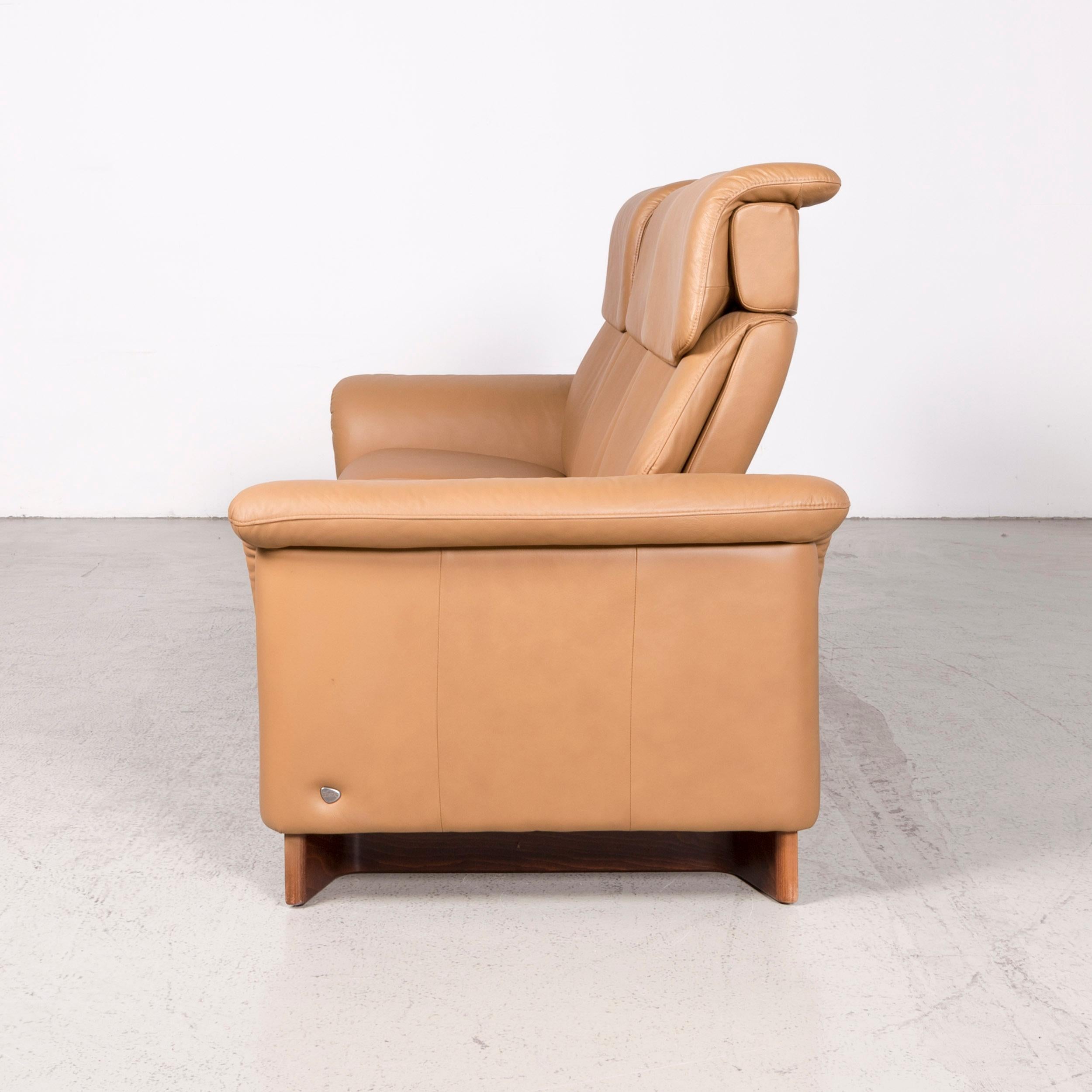 Stressless Designer Leather Sofa Brown Genuine Leather Three-Seat Couch Relax 3