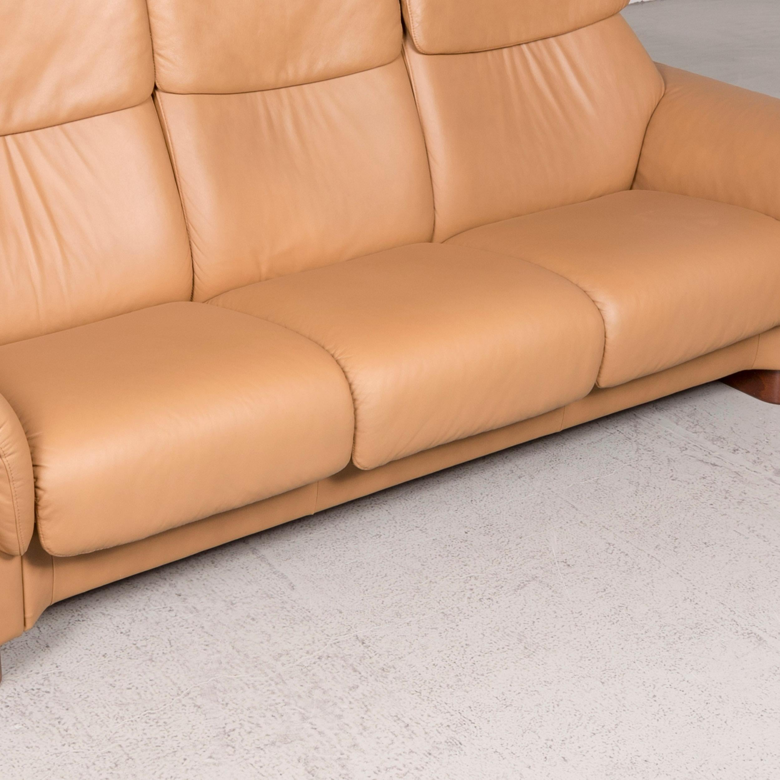 Stressless Designer Leather Sofa Brown Genuine Leather Three-Seat Couch Relax In Good Condition In Cologne, DE
