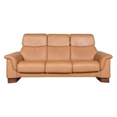 Stressless Designer Leather Sofa Brown Genuine Leather Three-Seat Couch Relax