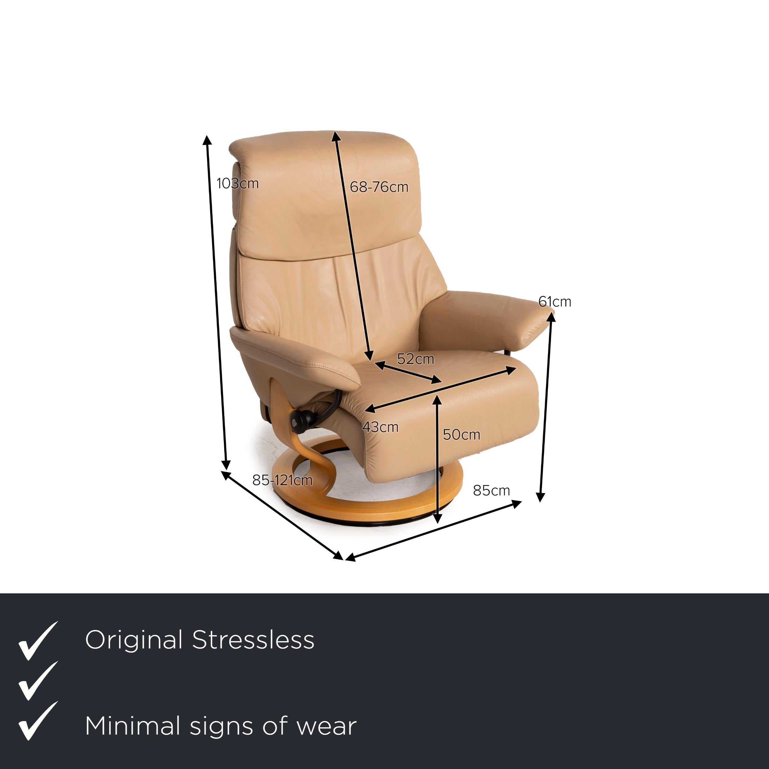 We present to you a Stressless Dream leather armchair beige incl.


 Product measurements in centimeters:
 

Depth: 85
Width: 85
Height: 103
Seat height: 50
Rest height: 61
Seat depth: 52
Seat width: 43
Back height: 68.

 