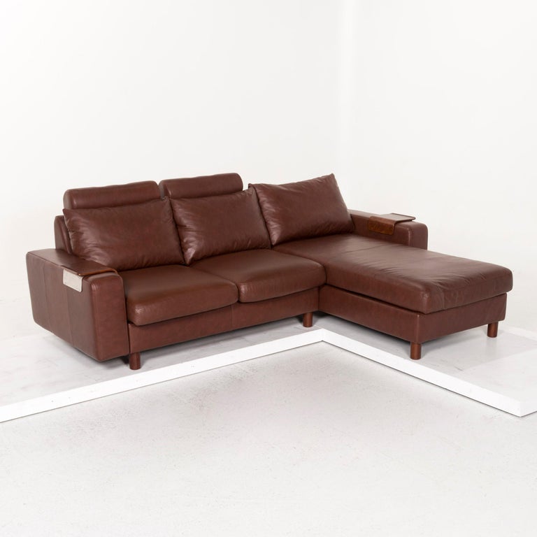 Stressless E 200 Leather Corner Sofa Brown Function Couch For Sale
