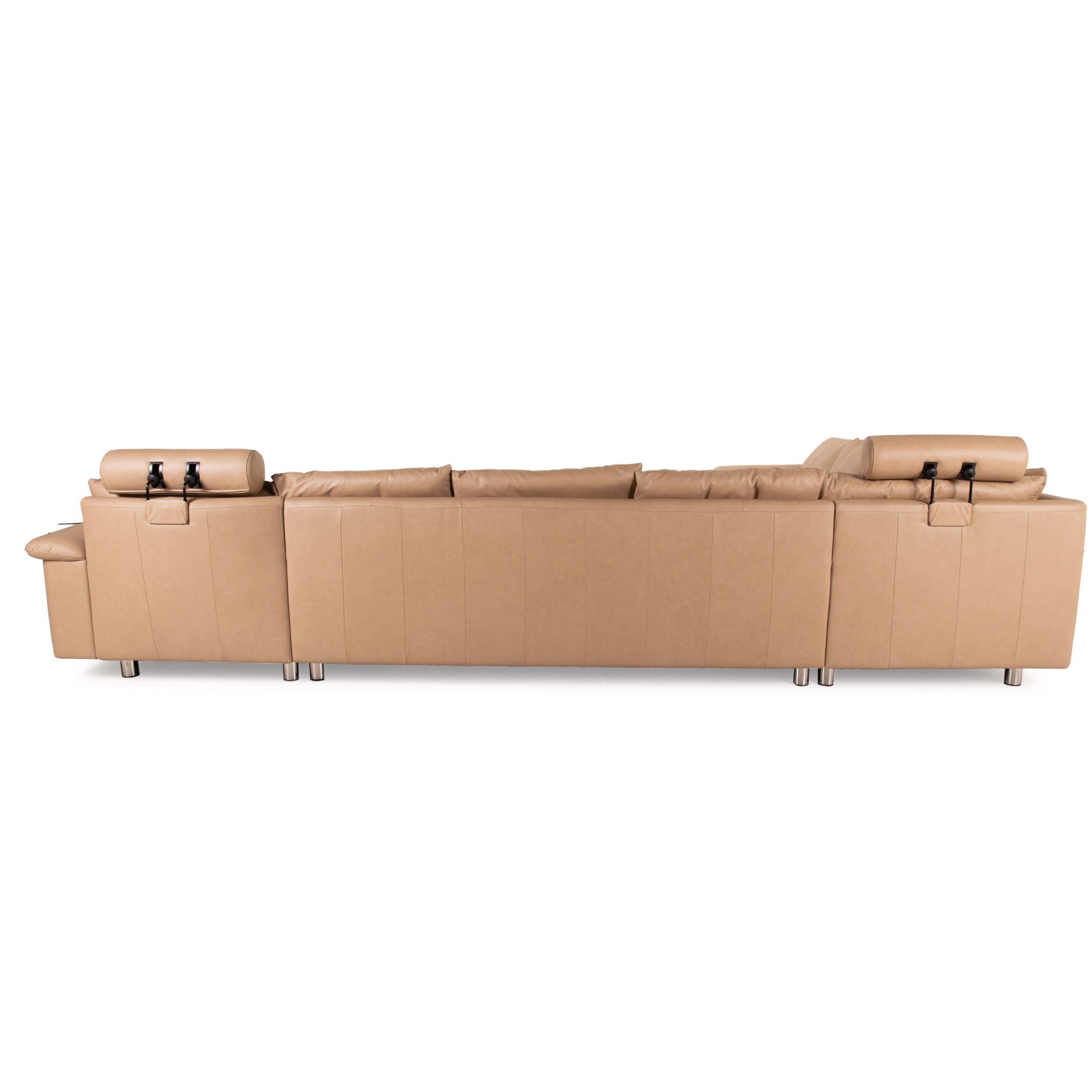 Stressless E300 Leather Sofa Beige Corner Sofa Cream Corner Sofa Couch U-Shape In Good Condition For Sale In Cologne, DE