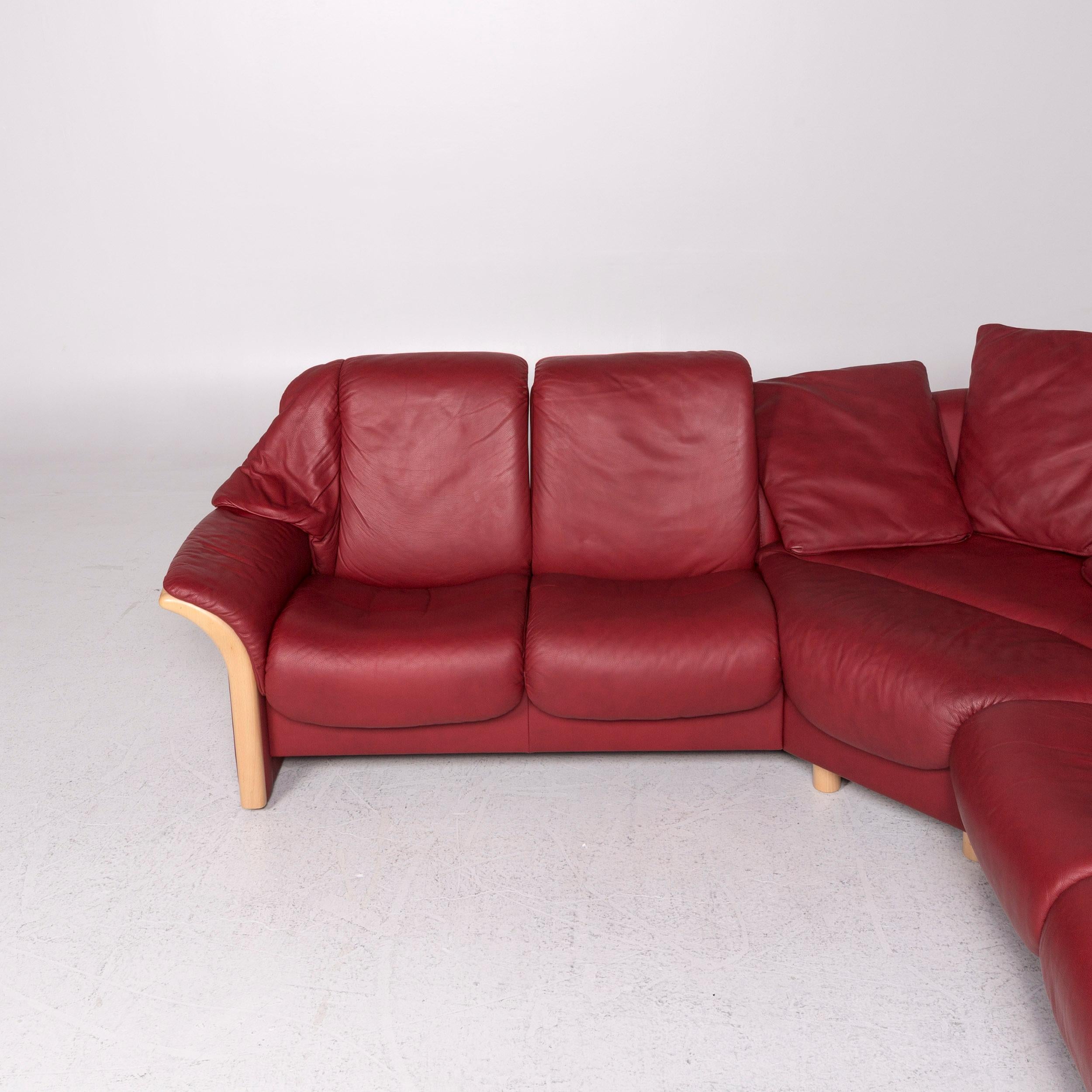 Stressless Eldorado Leather Corner Sofa Red Sofa Function Relax Function Couch In Good Condition In Cologne, DE